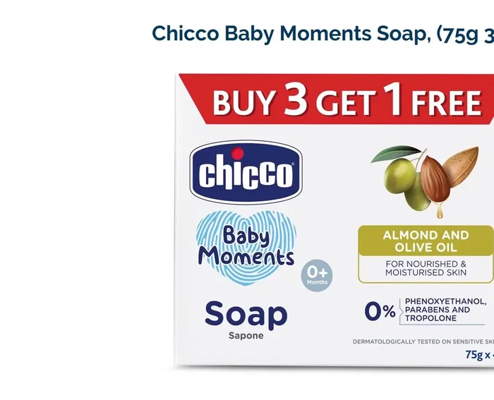Review of Chicco baby movement soap: ingredients (almond oil, olive oil), price, and benefits.