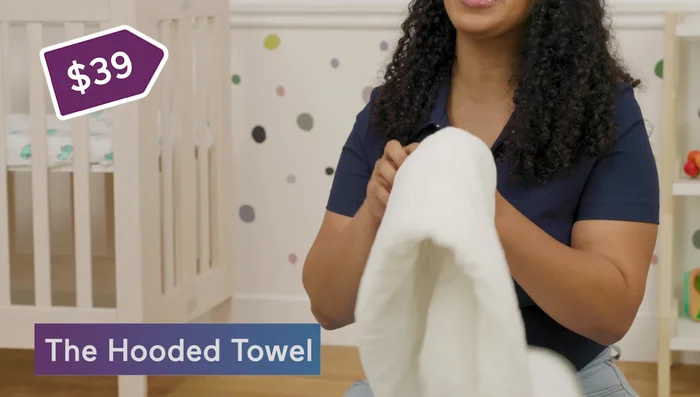 Wrap baby in the soft Lalo organic cotton hooded towel after bath time.