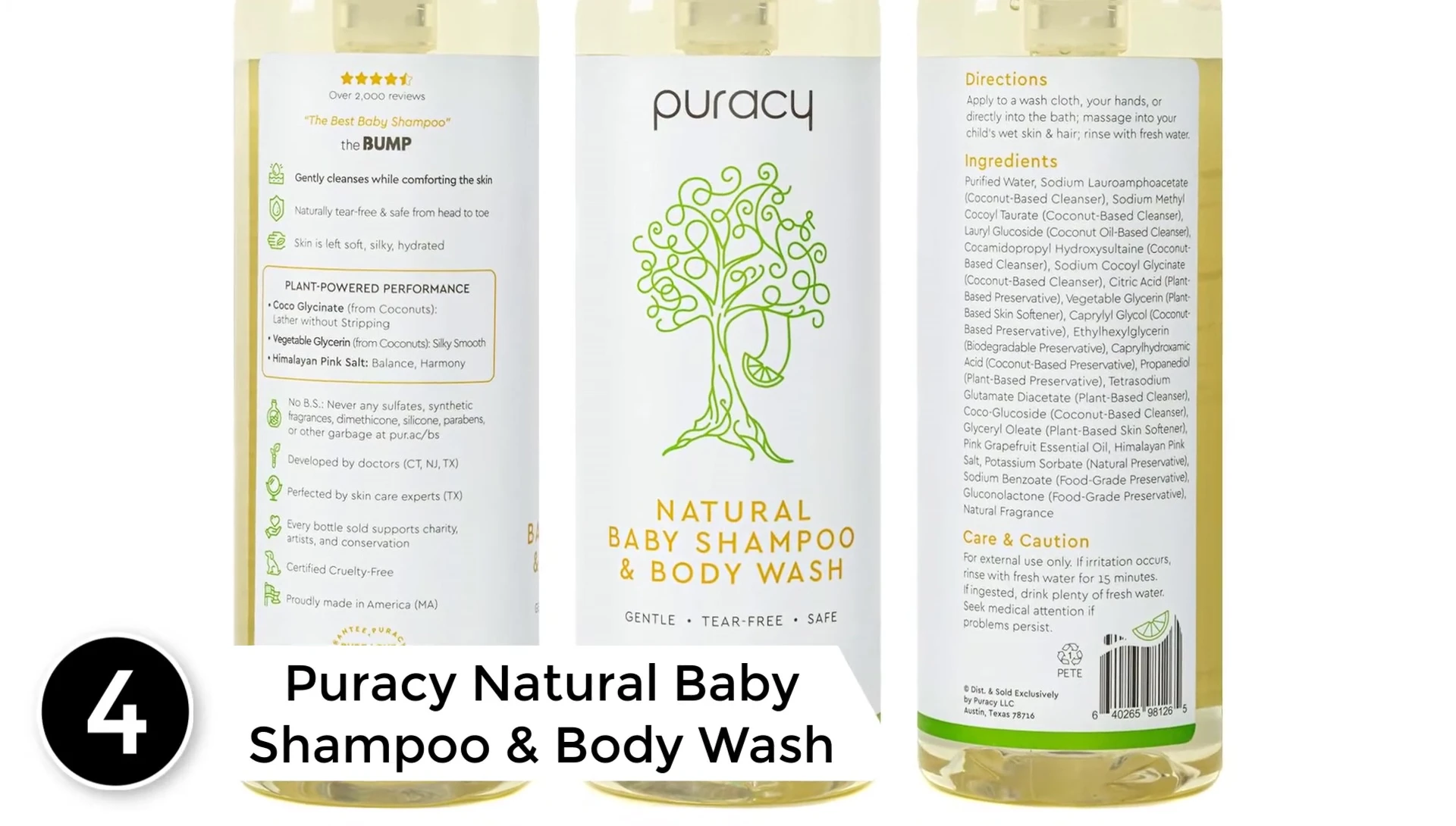 Ingredients list highlight of Puracy Natural Baby Shampoo and Body Wash