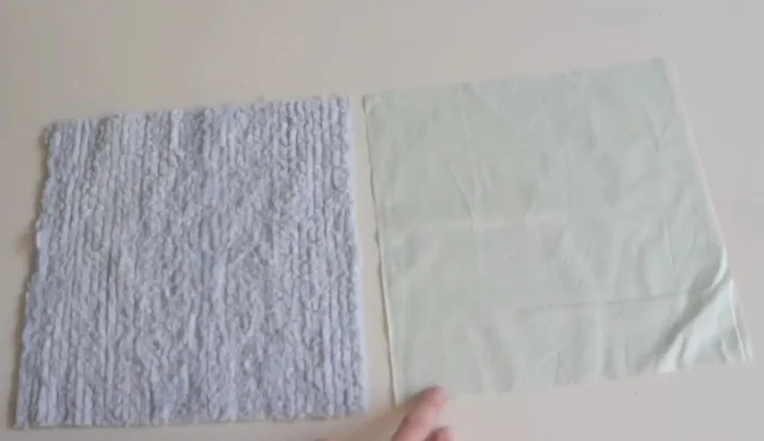 Cut two 10x10 inch pieces of fabric: one terry cloth and one 100% cotton.