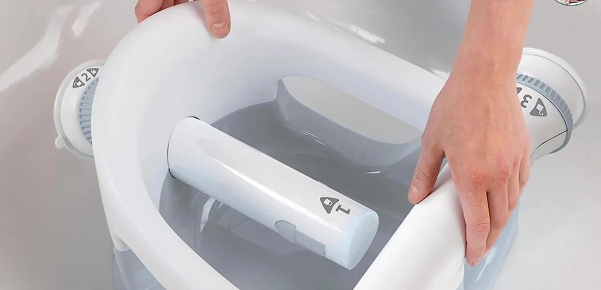 Close up showcasing the secure and sturdy design of the bath seat.