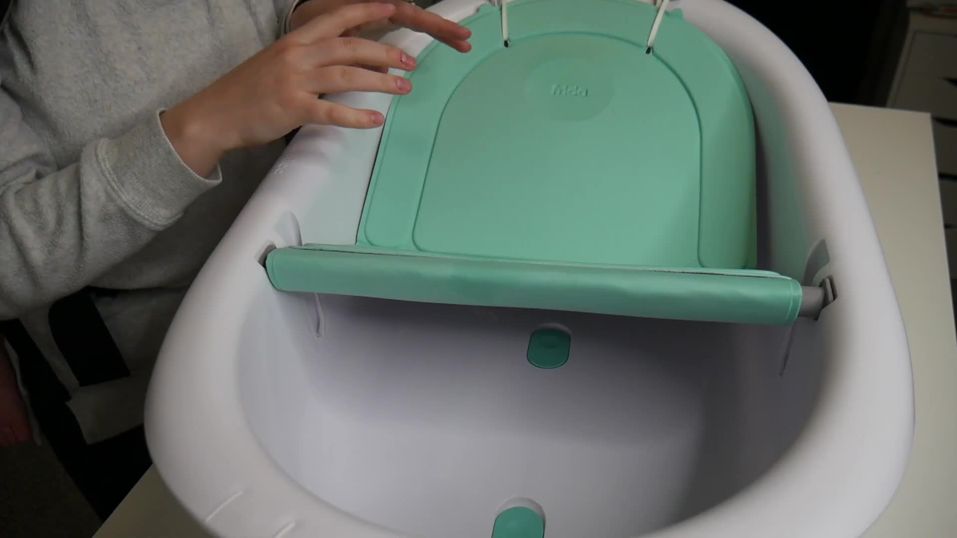 Close-up of the bathtub showing its dimensions.