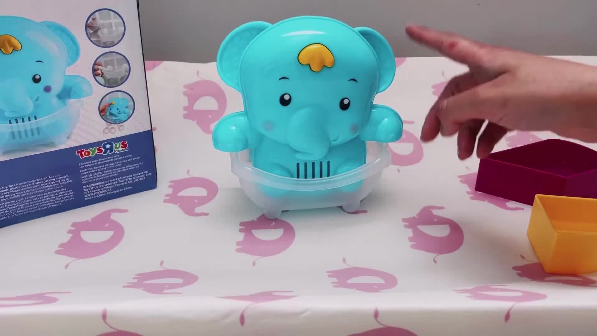 The Bubble Up Elephant bath toy in its packaging