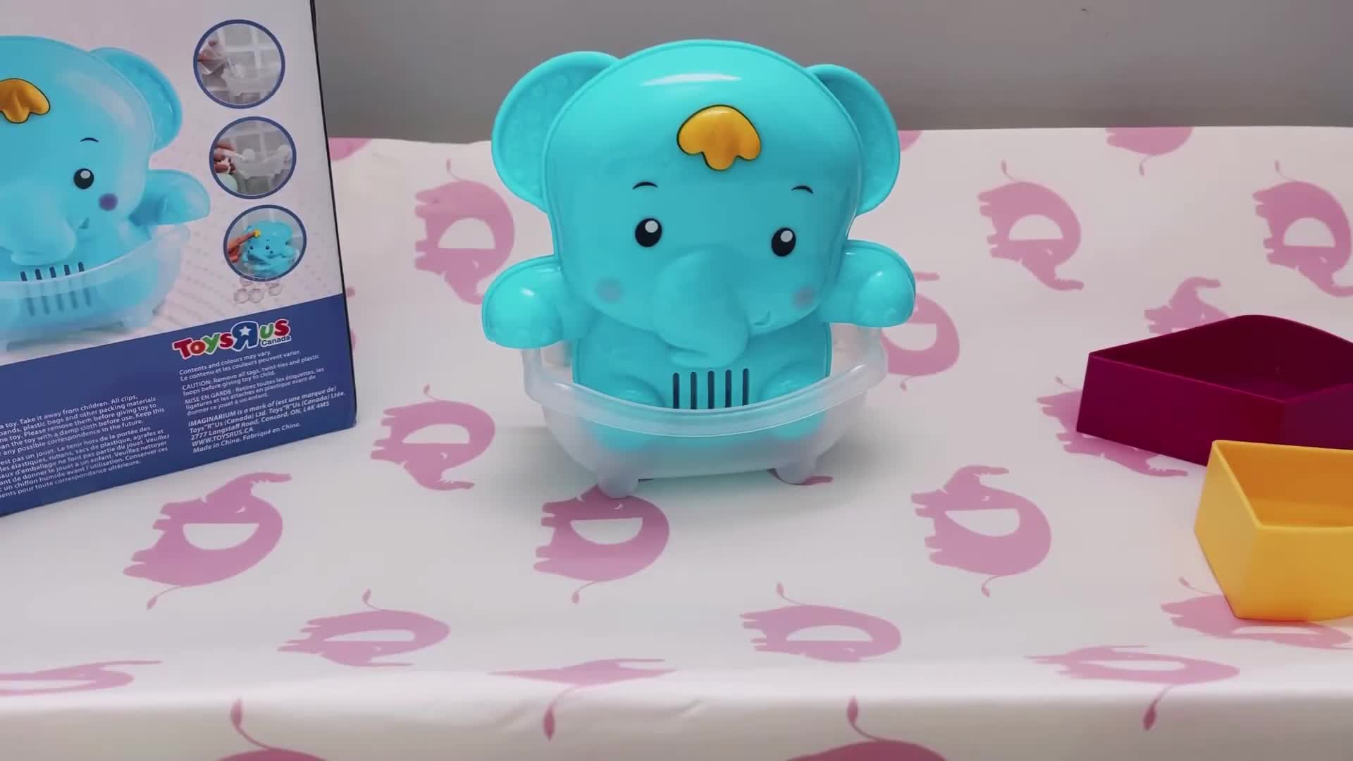 Close-up of the Bubble Up Elephant bath toy