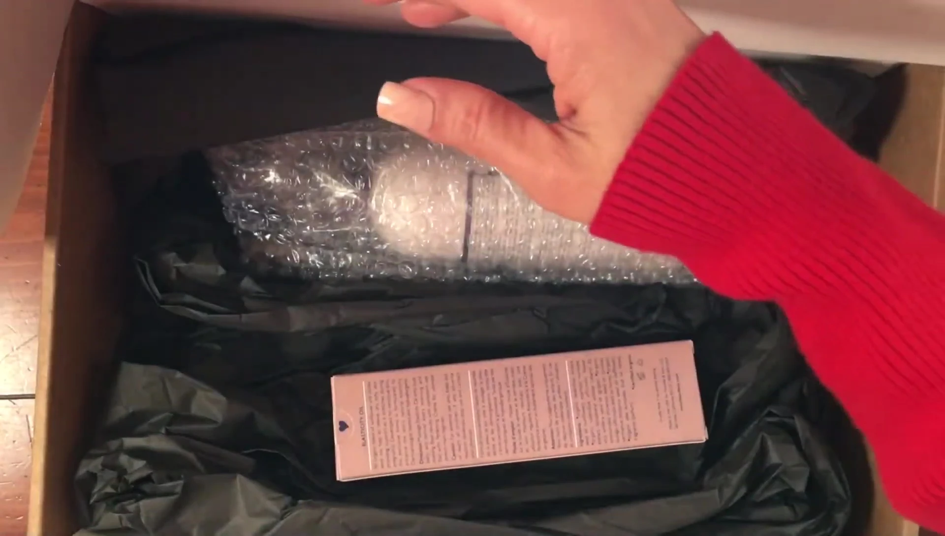 Close-up of the carefully packaged products inside the box.