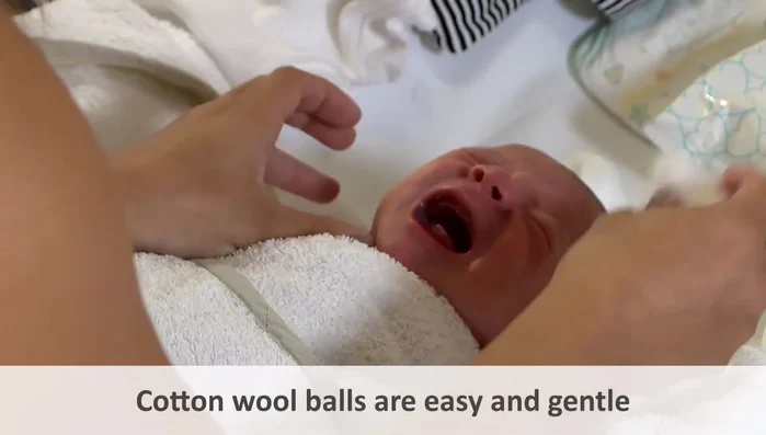 Wash face: Wash the rest of baby's face with cotton wool or a soft washcloth.