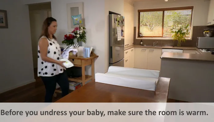 Gather supplies: Have everything within reach – baby wash, washcloth/sponge, cotton wool, towel.