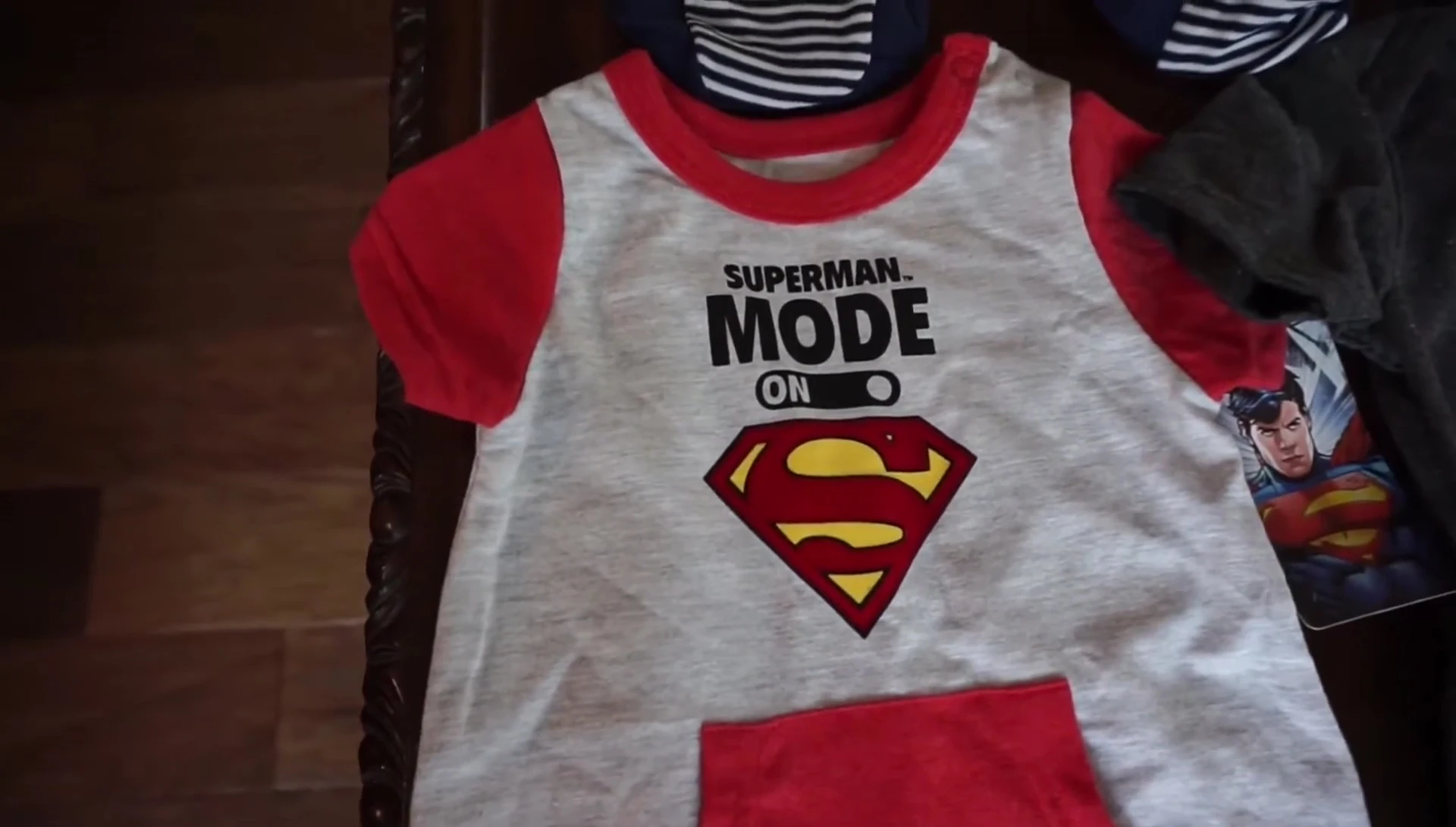 Superman romper with the text 'Superman Mode: On'