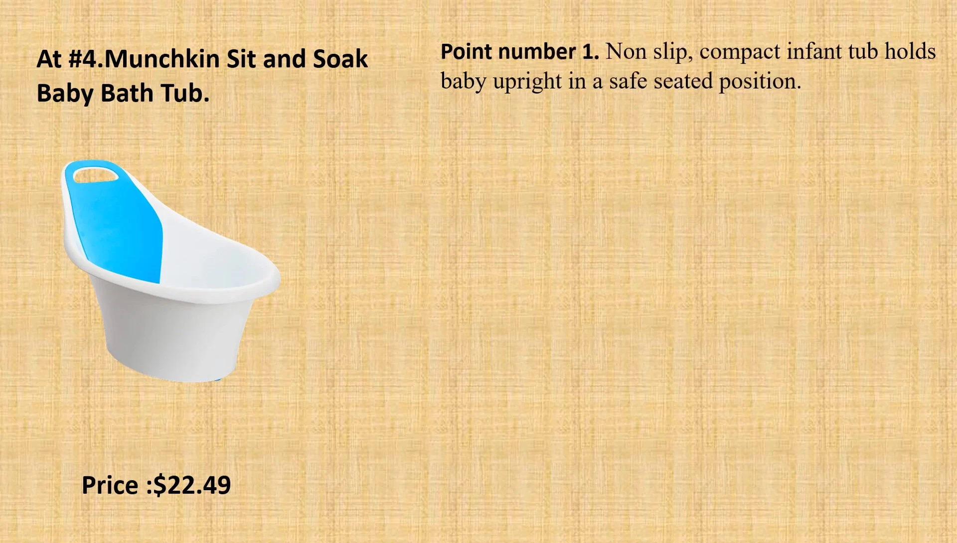 Full view of the Munchkin Sit and Soak Baby Bathtub.