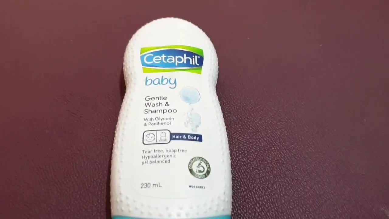 Close-up shot of the Cetaphil Baby Wash & Shampoo bottle highlighting the ingredients list.