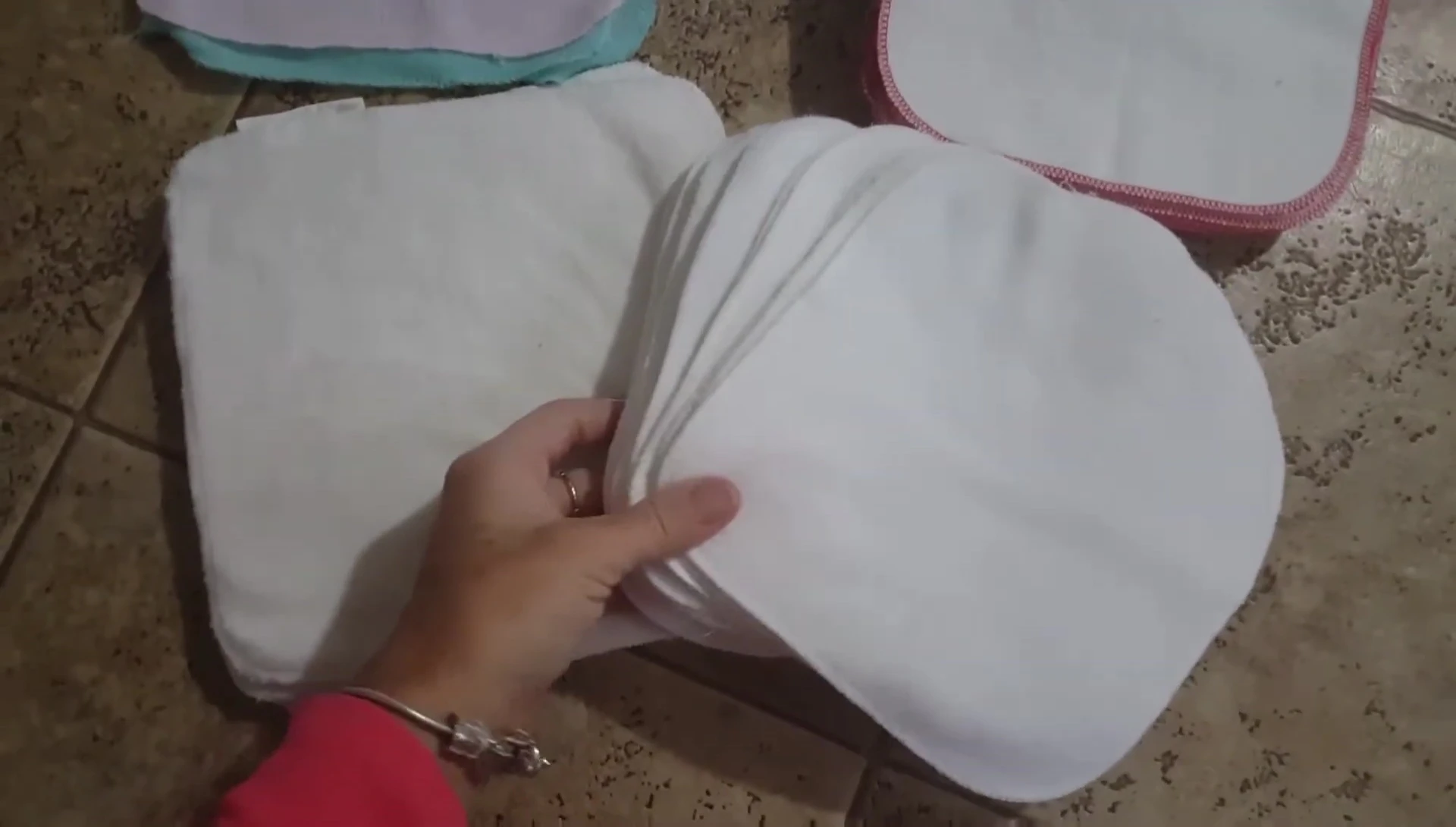 Close-up of a stack of Rovia cloth wipes.
