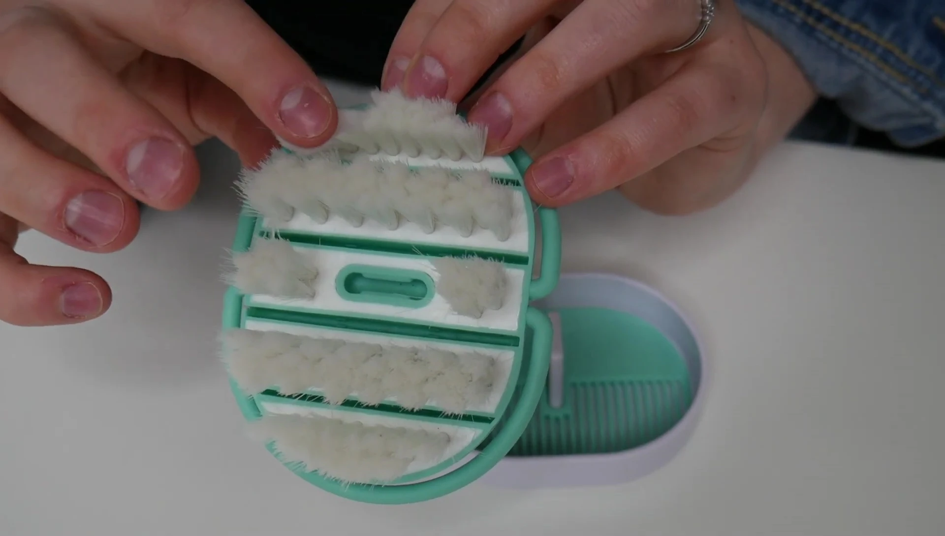Close-up of the soft bristles on the hairbrush.