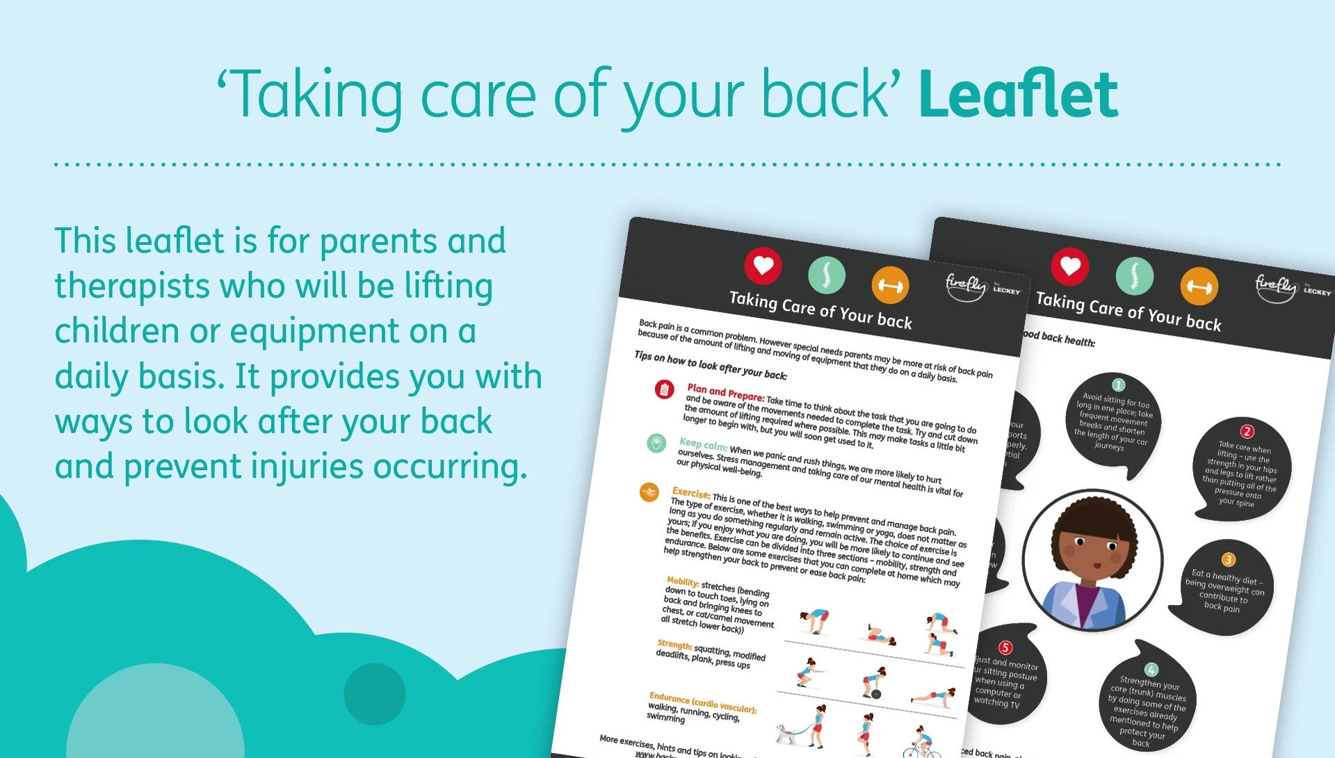 Slide with information about the back care leaflet