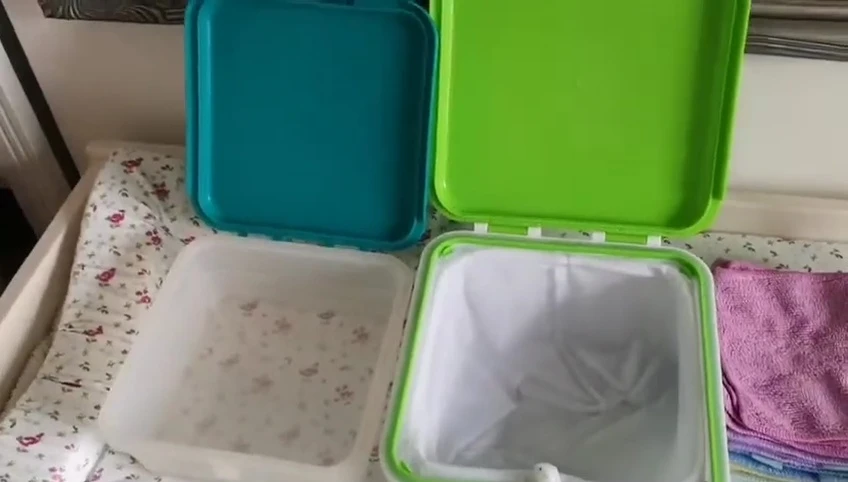 Adding Johnson's baby soap to the fresh wipes container.