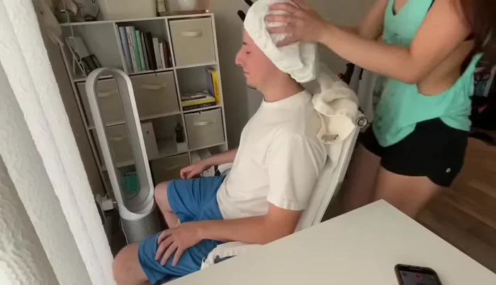 Gently massage the shampoo cap into the patient's scalp for about two minutes, avoiding any broken skin.